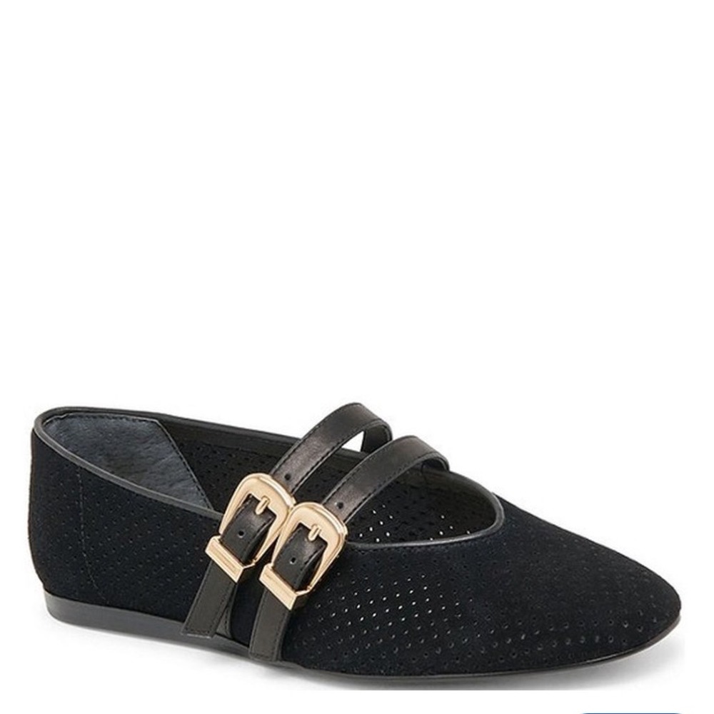 Dolce Vita Baylee Black Perforated Suede Mary Jane Flats Women's Size 7